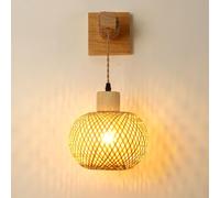 Vintage Wall Lamp Indoor Wall Wash Lights Wood Bamboo Lantern Nature Rattan Bamboo Braided Lamp Power Connection Industrial Style Wall Bedside E27 Night Light for Living Room Bedroom Spotlights