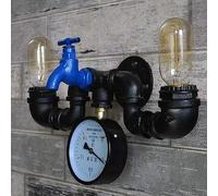Vintage Wall Lamp Industrial Retro Wrought Iron Water Pipe Wall Light Pressure Gauge Decorated Classical Restaurant Bar Basement Aisle Stairs Corridor E27*2 Wall Sconce