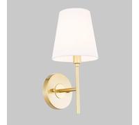 Vintage Wall Light Fixture Brass Wall Sconce with White Fabric Shade, Industrial Retro Indoor Copper Wall Mount Lamp, E27 Farmhouse Wall Sconces for Bedroom Living Room Bathroom, E27