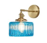 Vintage Wall Lights with Rotary Switch, Industrial Up and Down Light with Glass Shade, Modern Wall Lamp for Bedroom Bedside Living Room Hallway Loft, Includes E27 Bulbs, Amber, 17.5x18cm(Blue)