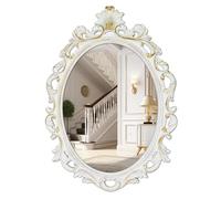 Vintage Wall Mirror in White with Gold Accents, Antique Oval Framed Mirror Scroll Design for Entryways Living Room Bedroom, 18 x 24 Inch