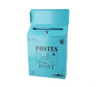 Vintage Wall Mount Mailbox With 2 Keys, Retro Postal Letter Newspaper Box, Waterproof Outdoor Lockable Metal Mail Holder, for Home Garden(Blue)