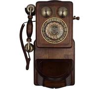 Vintage Wall-Mount Telephone with Rotary Dial and Mechanical Ringer - Handcrafted Wood Decor for Home, Office, and Hotel Use