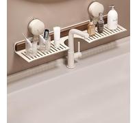 Vintage Wall-Mounted Bathroom Shelf - No Drill Wood Sink Rack with Removable Design, Stylish Storage for Bathroom & Kitchen Accessories (White, 50cm)