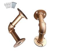Vintage Wall Mounted Floating Shelves,Water Pipe Right Angle Shelf Brackets,90 Degree Wall Mounted Shelf Supporter Bracket,Industrial Metal Floating Brace Support,2pcs (Rose Gold 9*9cm/3.5*3.5in)