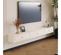 Vintage Wall Mounted TV Stand Solid Wood Media Cabinet 100kg Capacity Stylish Suspended Design for Living Room Bedroom & Office 63in White Display Unit