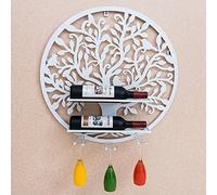 Vintage Wall-Mounted Wine Rack - Decorative Home Storage Shelf for Cups Flowers & Round Birds - Elegant White Design for Stylish Home Décor