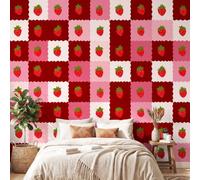 Vintage Wall Mural, Strawberry Gingham Check Wallpaper, Wall Decals Home Decor TV Background Large Art Wallpaper Painting Posters Decor 260 x 170 cm