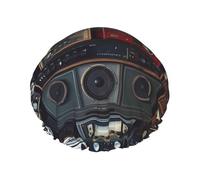 Vintage Wall Of Radio Boombox Double Layered Shower Cap For Women Reusable Suitable For Bathing Spa