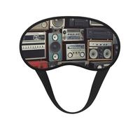 Vintage Wall of Radio Boombox Sleep Mask for Side Sleeper Eye Mask for Sleeping Light Blocking Soft Breathable Sleep Eye Mask for Women Men Adjustable Elastic Strap Travel Nap Blackout Eye Shade Cover