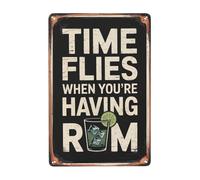 Vintage Wall Plaque Sign Time Flies When You'Re Having Rum 8X12 Inches Home Decor For Living Room,Kitchen,Patio,Office,Bathroom Retro Decor,Quotes Wall Decor,Aesthetic Room Decorations