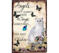 Vintage Wall Poster Metal Plaque,Angels Don't Always Have Wings Sometimes They Have Whiskers,Cat Metal Wall Poster, Angel Plaques,Funny Cat Wall Art,Funny Bathroom Metal Tin Sign Wall Decor 5.5x8 Inch