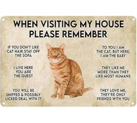 Vintage Wall Poster Metal Plaque Funny Cat Poster When Visiting My House Please Remember Metal Sign Retro Wall Decor for Home Cafes Office Store Pubs Club Sign Gift Plaque Tin Sign 12x16 Inch
