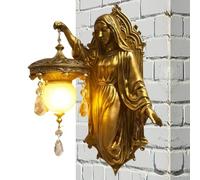 Vintage Wall Sconce - Resin 31.5cm Madonna Style | Religious Sconce with Frosted Glass Shade, Warm Light, Blessing Decorative for Bedroom, Prayer, Home for