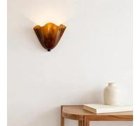 Vintage Wall Sconce, Shell Wall Sconce with Ruffle Cognac Glass Shade