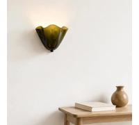 Vintage Wall Sconce, Shell Wall Sconce with Ruffle Cognac Glass Shade | 3CCT Hardwired Art Deco Light Fixture, 2 E12 Bulbs Included, Bedroom, Living Room, Hallway, Entryway