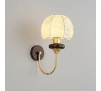 Vintage Wall Sconce, White Floral Fabric Shade Scalloped Bell Wall Lamp with Brass Arm & Walnut Solid Wood Base, E27 Hardwired Fixture, Light for Bedroom, Living Room, Bedside(20Cm/7.88In)/20Cm/7.88In