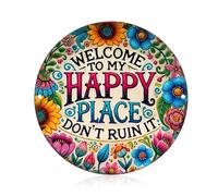 Vintage wall sign: "Hello, I'm happy here." 8/12/16 Inch Vintage Round Metal Sign for Farm Bar, Café, or Home Garden Wall Decor-Don't Ruin It(1pc) (16in-1pcs)