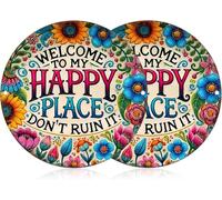 Vintage wall sign: "Hello, I'm happy here." 8/12/16 Inch Vintage Round Metal Sign for Farm Bar, Café, or Home Garden Wall Decor-Don't Ruin It(1pc) (12in-2pcs)
