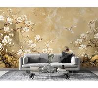 Vintage Wallpaper Floral Photo Wallpaper Non-Woven Wall Mural Covering for Bedroom Living Room Hallway TV Background Wall Decor 430cm x 300cm (WxH) Yellow Aa79