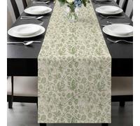 Vintage Wallpaper Table Runner 13x90 Inches Long Green Leaf Flower Plants Texture Cotton Linen Table Runner Burlap Style for Dinner Table Party Decor Tabletop Decorations