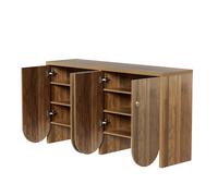 Vintage walnut look sideboard textured pattern with arched cutouts 4 doors 147×40×80cm