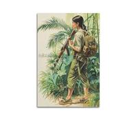 Vintage War Poster Vietnam Female Soldier in War Military Artwork Decorative Painting Canvas Poster 24x36inch(60x90cm)