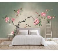 Vintage Warm Beautiful Branch Pink Flower Bird 3D Wallpaper Easy Install Feature Office Living Room Sofa Bedroom TV Background Wall Decoration-150cm×105cm