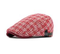 Vintage Warm Beret Hat Checked Visor Newsboy Flat Cap British Style Painter Peaked Hats Gatsby Ivy Irish Cap (UK, Alpha, One Size, Red)