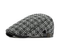 Vintage Warm Beret Hat Checked Visor Newsboy Flat Cap British Style Painter Peaked Hats Gatsby Ivy Irish Cap (UK, Alpha, One Size, Black)
