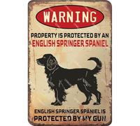 Vintage Warning Property Is Protected By An English Springer Spaniel Dog Warning Dog Metal Aluminum Tin Sign 5.5x8 Inch Home Kitchen Bar Pub Art Farm Garage Garden Poster
