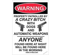Vintage Warning Property Patrolled by A Crazy Guns Bedroom Kitchen Dininglativees Metal Tin Sign Yard Workplace Outdoor & Indoor Safety Signs 8"x12"