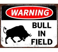Vintage Warning Signs BULL IN FIELD CAUTION Aluminum Metal Plaque Garden Sign Lawn Sign Outdoor Decor, 14x20 CM Vintage Tin Poster for Man Cave Garage Bedroom Wall Decor