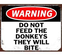 Vintage Warning Signs DO NOT FEED THE DONKEYS THEY WILL BITE CAUTION Aluminum Metal Plaque Lawn Sign Outdoor Decor, 14x20 CM Vintage Tin Poster for Man Cave Garage Bedroom Wall Decor