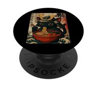 Vintage Warrior Japanese Samurai Cat Eating Ramen PopSockets Adhesive PopGrip