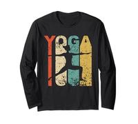 Vintage Warrior Two Yoga Pose Silhouette Retro Distressed Long Sleeve T-Shirt
