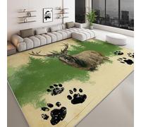 Vintage Washable Area Rug 160 x 230 cm, Forest Animals Deer Paw Prints Non-Slip Bedroom Rug - Ultra-Thin Low pile Printed Carpet for Living room Dining Room Office Game Room Carpet