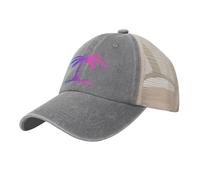 Vintage Washed Baseball Cap Cyberpunk Coconut Tree Adjustable Cotton Trucker Hat with Mesh Back, Classic Style Unisex Cap for Men and Women, Outdoor Or Casual Gray