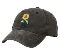 Vintage Washed Baseball Cap Unisex Sunflower Embroidery Outdoor Hat Men Women Sun Protection Daily Wear Sport Travel Black
