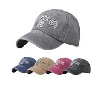 Vintage Washed Cotton Baseball Caps for Women Men Classic Route 66 Embroidered Sun Protection, Grey, M