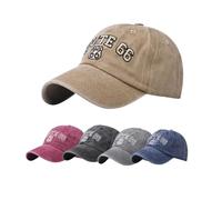 Vintage Washed Cotton Baseball Caps for Women Men Classic Route 66 Embroidered Sun Protection, Khaki, M/L