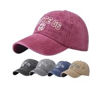 Vintage Washed Cotton Baseball Caps for Women Men Classic Route 66 Embroidered Sun Protection, Red, M/L