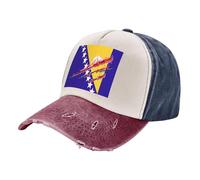 Vintage Washed Denim Baseball Cap Color Block Trucker Hat in National Flag Print - 100% Cotton, Adjustable, for Daily Commute & Outdoor Fun, Unisex Tibetan Red One Size