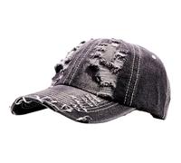 Vintage Washed Distressed Denim Baseball Cap, Ripped Adjustable Trucker Hat, Unisex Casual Dad Hat for Travel Outdoor Sports, Black, M/L