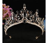 Vintage Water Drop Crystal Tiara For Women Diadem Wedding Girls Birthday Party Elegant Crown Hair Accessories Gold Black