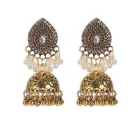 Vintage Water Drop Gold Color Earrings Ladies Fashion Crystal Pearl Beads Lantern Tassel Palace Bridal Jewelry(White)