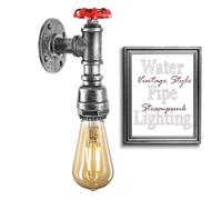 Vintage Water Pipe Wall Lamp Scone Steampunk Industrial Iron Rust Retro Home Bar Lighting Fixture [Energy Class A+++] (Brushed Silver)