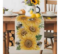 Vintage Watercolor Sunflower Leaves Table Runner 70 Inches Long,Table Runners Kitchen Dining Tables Decoration, Buffalo Checkered Bees Tables Runner for Home Party Wedding Dresser Scarf
