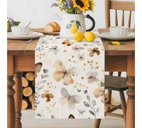 Vintage Watercolor Table Runner 13x72 Inches Long Butterfly Flower Plants Leaves Boho Beige Cotton Linen Table Runner Burlap Style for Dinner Table Party Decor Tabletop Decorations