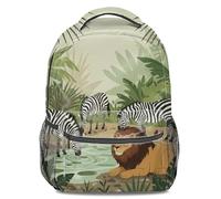 Vintage Watercolor Zebra Lion Print Backpack: Tropical Oasis Themed Bookbag, Kids School Bag, 16-Inch Travel Rucksack (print 5)